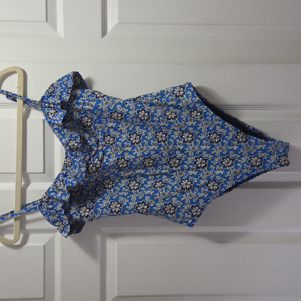 J. Crew Blue Floral Ruffle One-Piece Swimsuit - Picture 4 of 6
